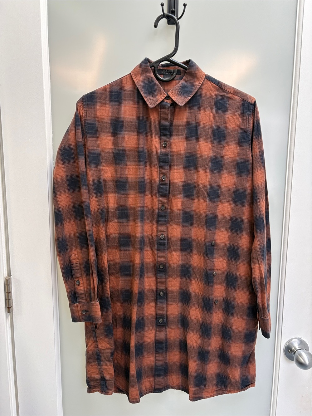 AllSaints Rust Orange and Black Plaid Button-Down Shirt / Shirtdress